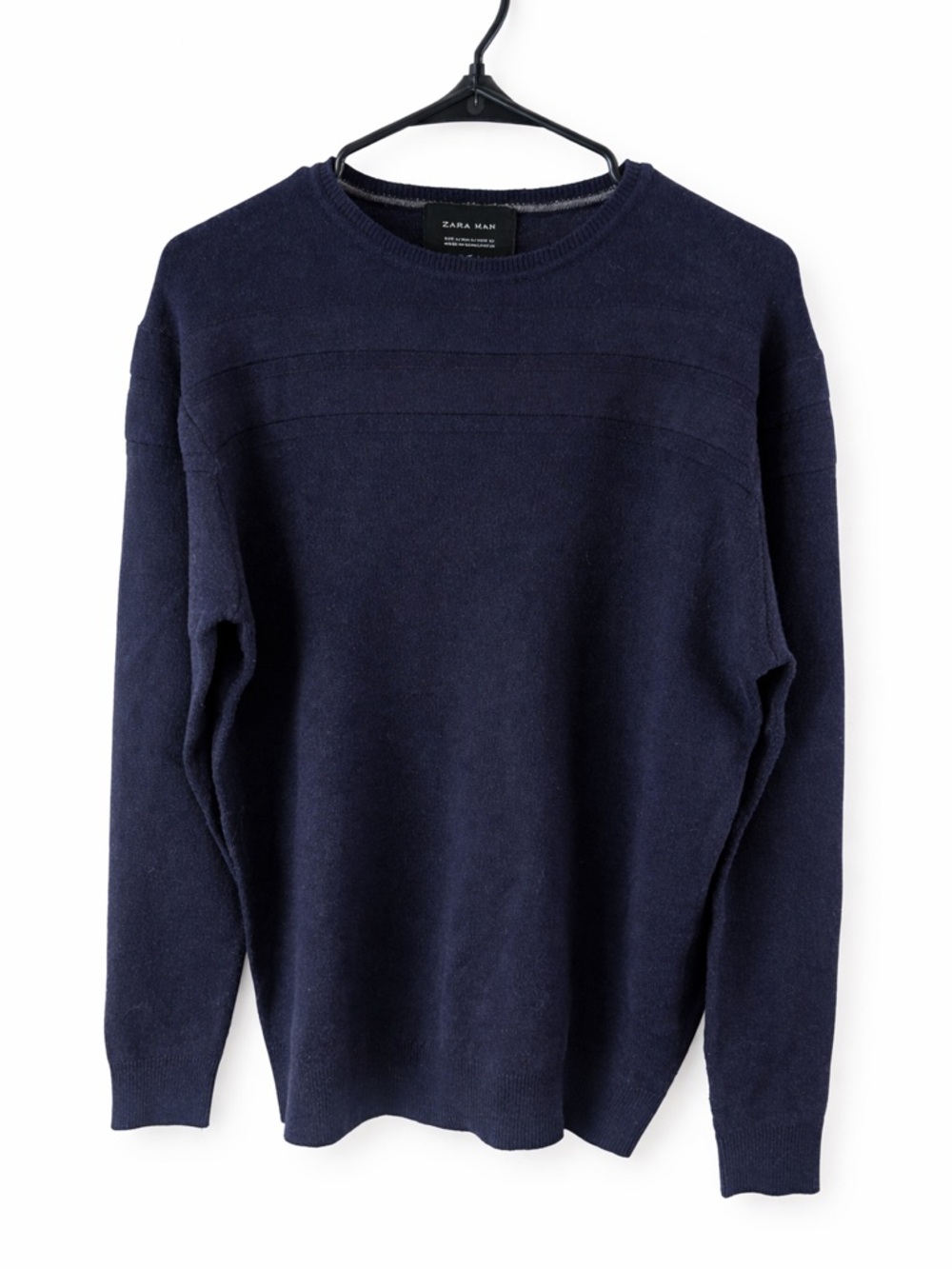 Zara Men's Navy Crewneck Sweater - Textured Knit